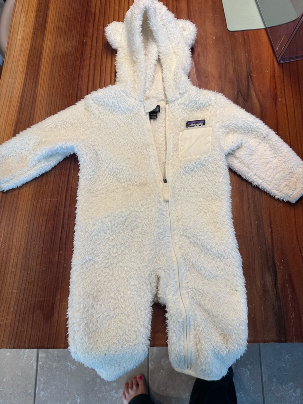 Patagonia Cream Plush Hooded Baby One-Piece Footie
